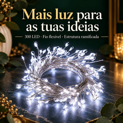 💡 Fio de Luz LED Ramificado — Branco, 9 m e 300 LED